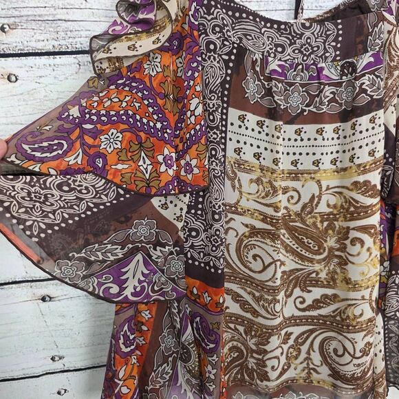 Studio Y M Paisley Boho Ruffle Sleeve Chiffon Top - Picture 3 of 9